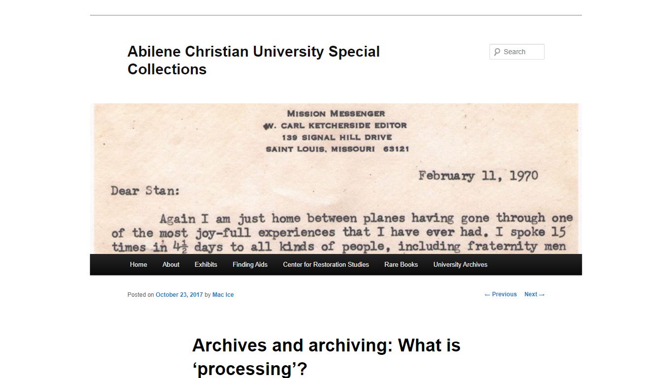 Archives and archiving: What is ‘processing’? | Abilene Christian ...